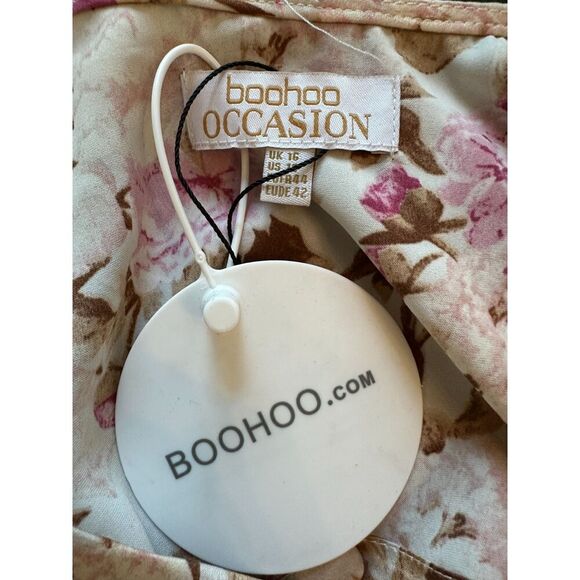 Boohoo Occasion Off the Shoulder Pink and Cream Floral Top Size 12 NWT - Picture 2 of 4